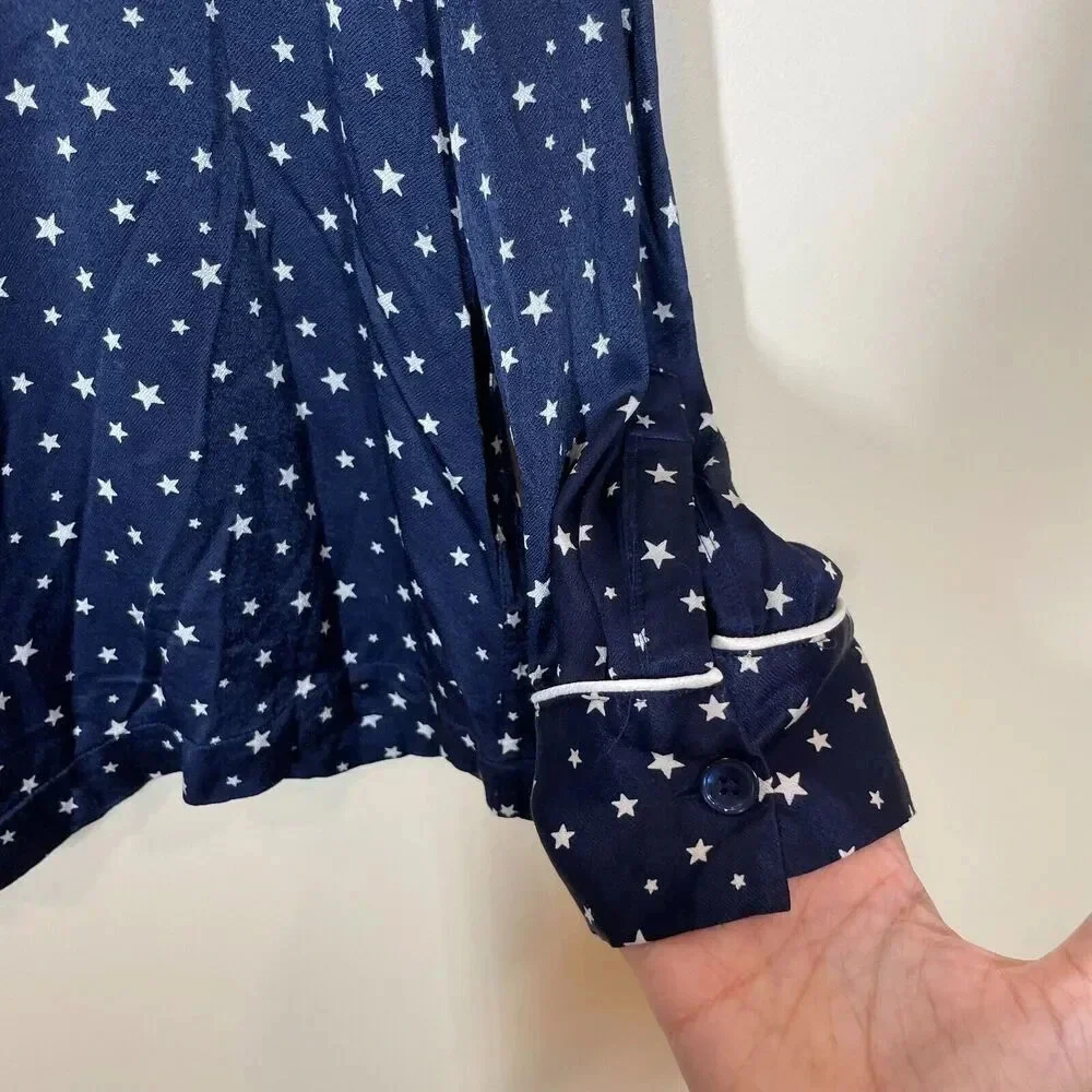 Rails Satin Pajama Top Midnight Stars Women's Size‎ Medium Button Up Collared